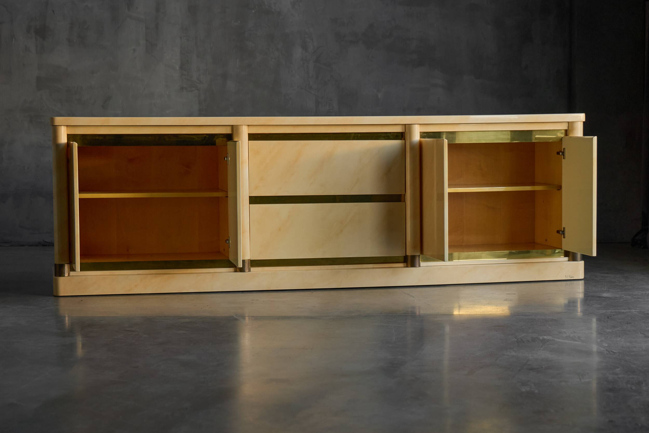 Faux-Marble Lacquered Sideboard by Jean Claude Mahey, France, 1970s