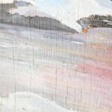 Vintage oil painting, rural winter landscape, 1960s