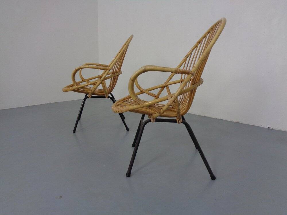 Set of Dutch Mid-Century Bamboo Chairs by Rohé Noordwolde, 1950s