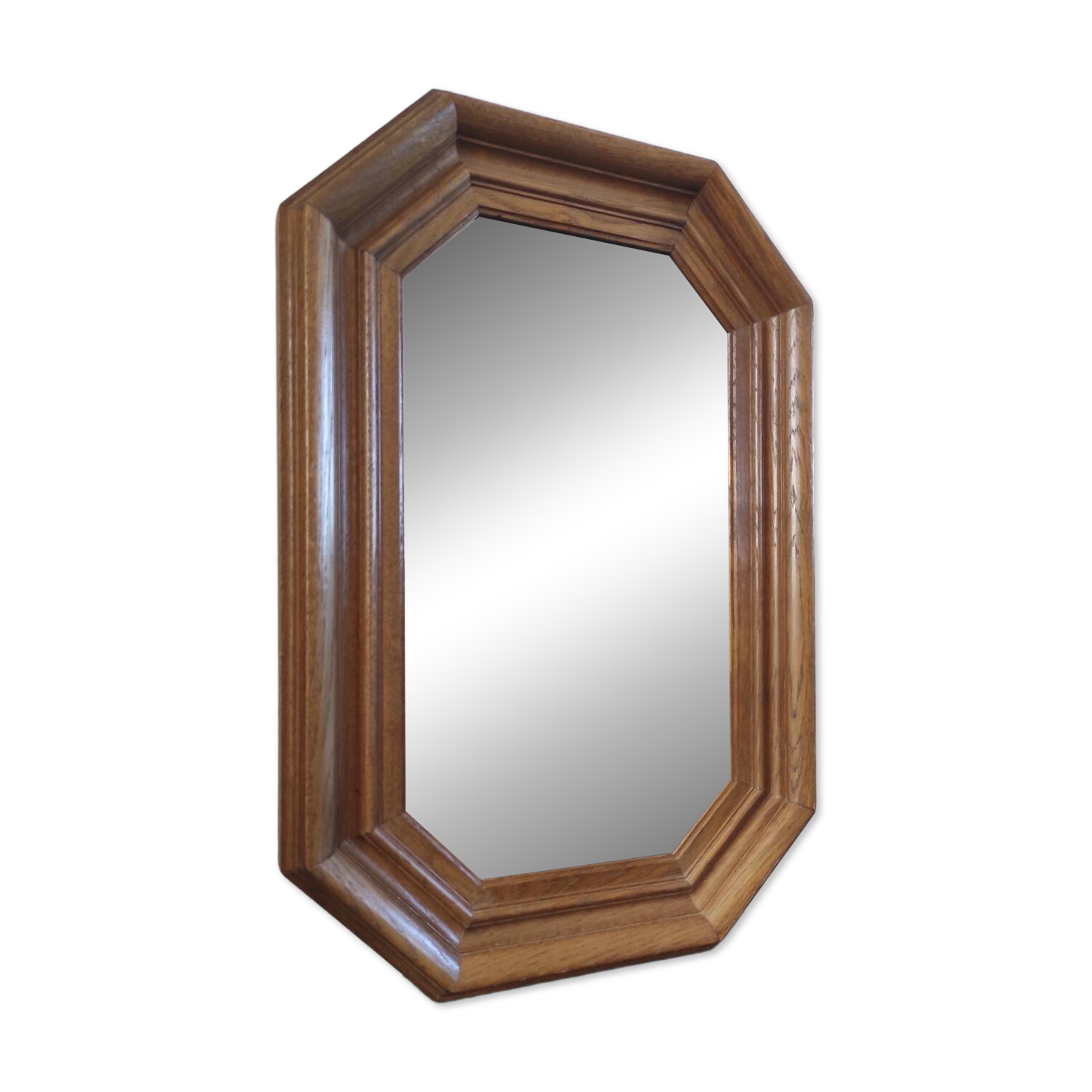 Vintage octagonal mirror in moulded oak – Belgium, circa 1970/1980