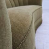 1960s, Danish 2-seater "Banana" sofa, original green furniture velour.