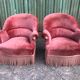 Duo de fauteuils vintage crapaud en velours saumon