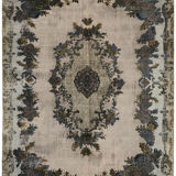 Handmade Hi-Low Pile Turkish 1980s 217 cm x 313 cm Grey Rug