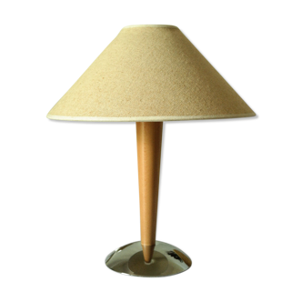 Table lamp chrome foot and vintage wood