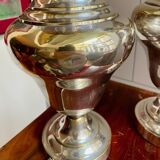 Pair of silver-plated metal lamps published by Christofle - 1950s design