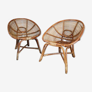 Pair of wicker shell armchairs