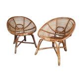 Paire de fauteuils coquille en osier
