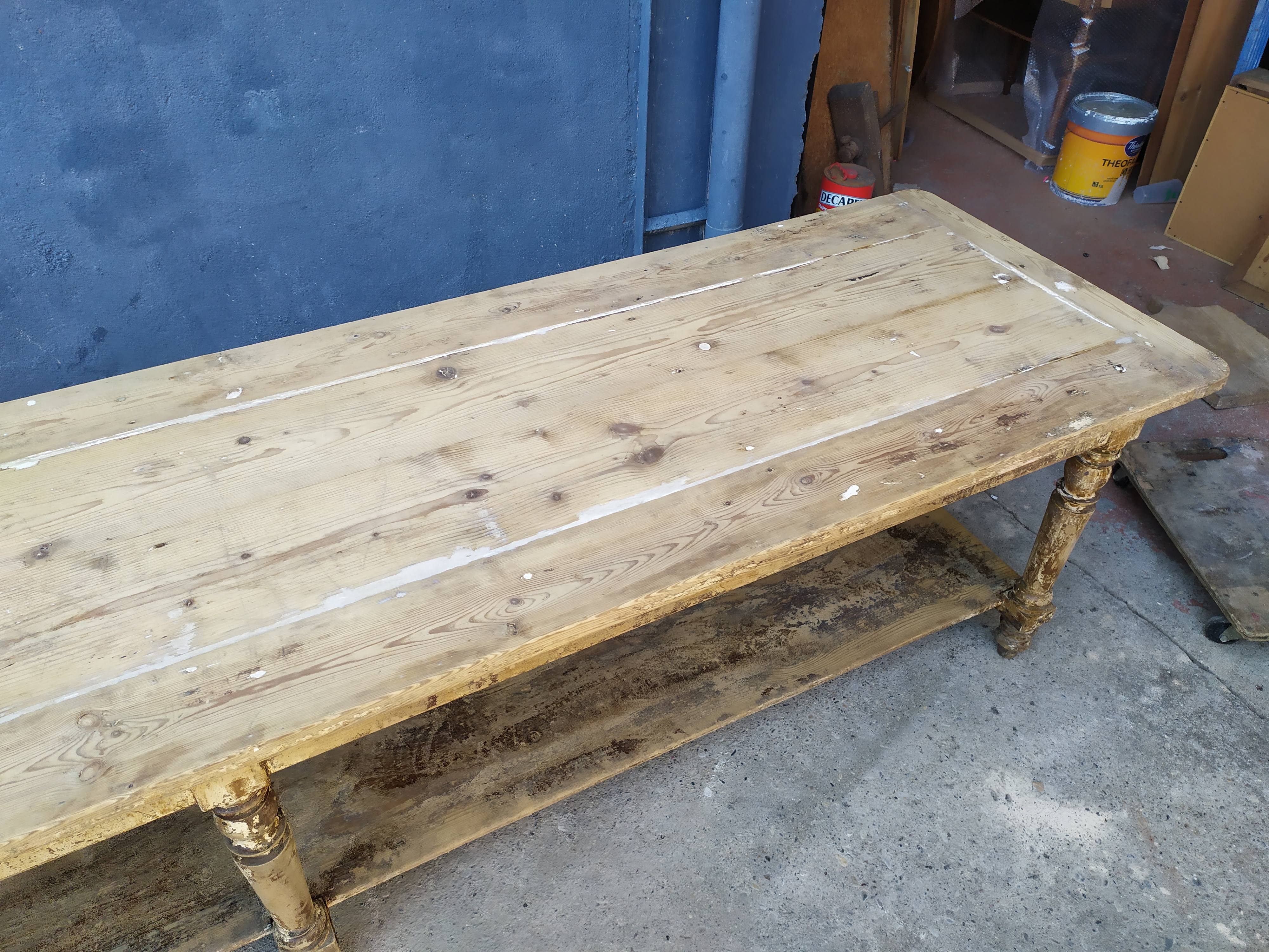 Table de métier drapière sapin décapé 3m