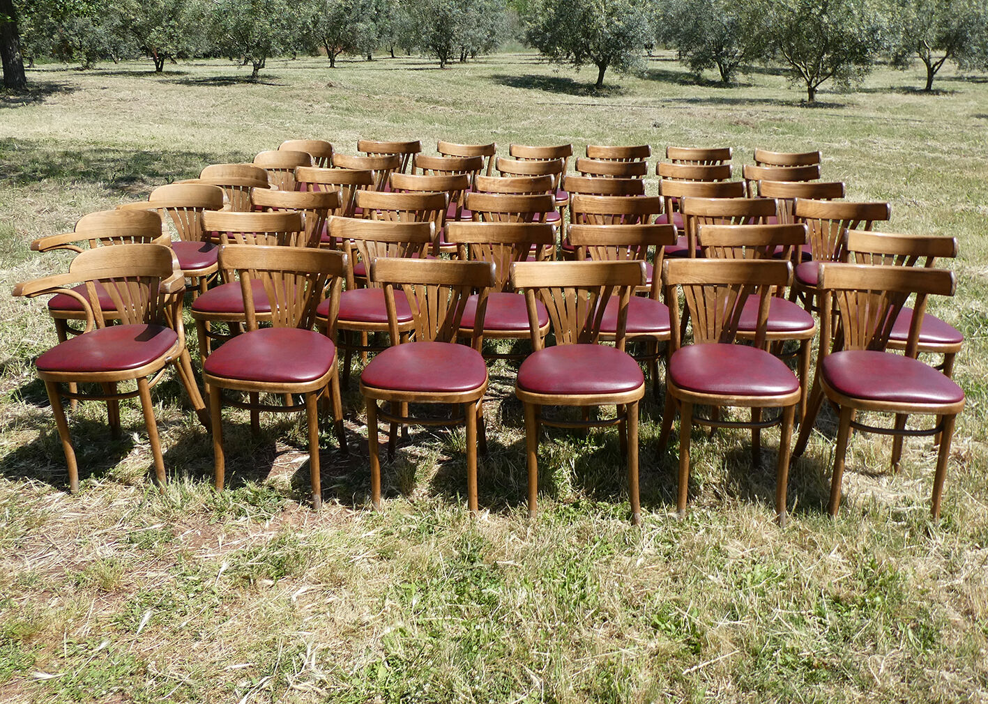 Set of 41 bistro chairs seated red skaï