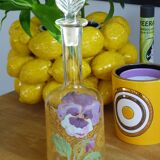 LEGRAS carafe, enamelled with pansy flower.