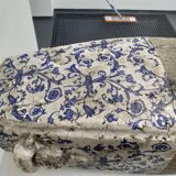 Vase with blue and white enamel on terracotta