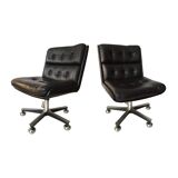 Pair of cofemo-italy armchairs. black leather. 1980.