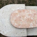 Asymmetrical coffee table design 80s in Mactan stones, travertine by Magnussen Ponte.