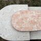 Asymmetrical coffee table from the 80s made of Mactan stone and Magnussen Ponte travertine.