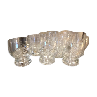 Suite of 11 port or digestive glass glasses from the 1930s 1940s