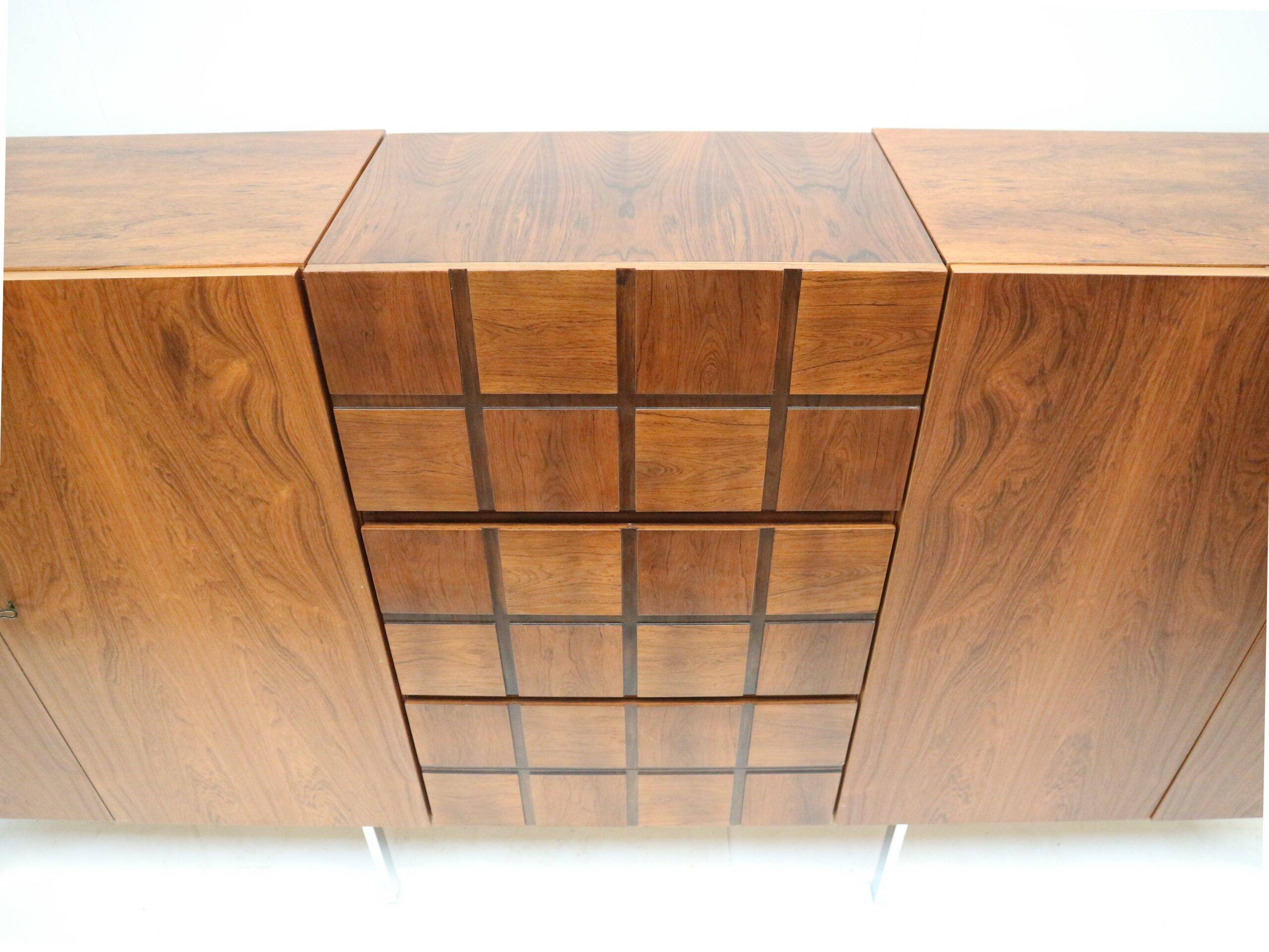 Unique vintage design sideboard made of rosewood with a bar section from the 1960s