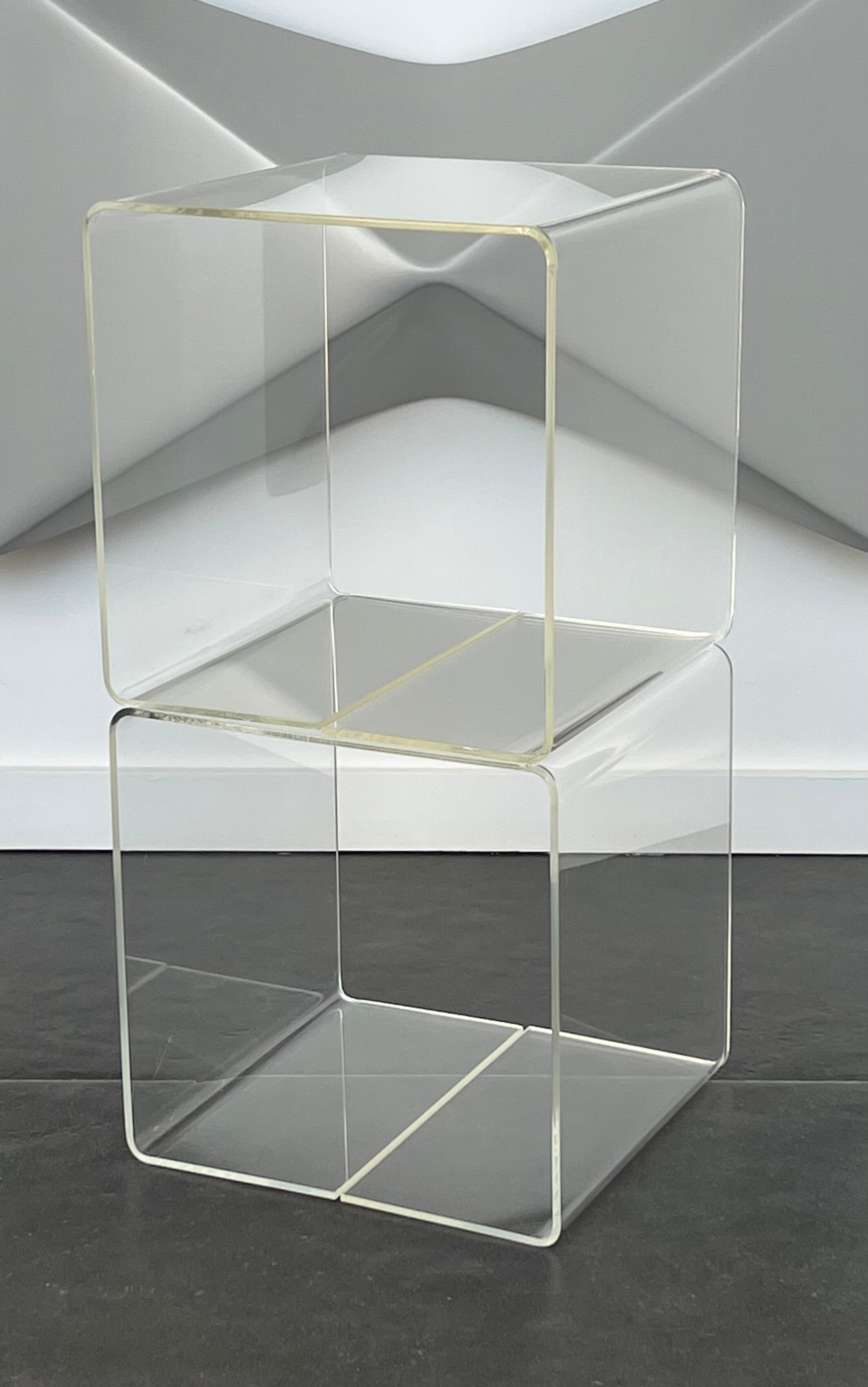 Side table, cube shelf in plexiglass by Michel Dumas, France 70s
