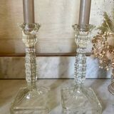 Pair of molded glass candlesticks
