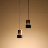 Set of 2 space age pendant lamps / Mid-century Danish modern design / Aluminum / Copper / 1960s / 1970s