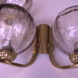 Mid century pair of brass and glass double wall lights, 1970s