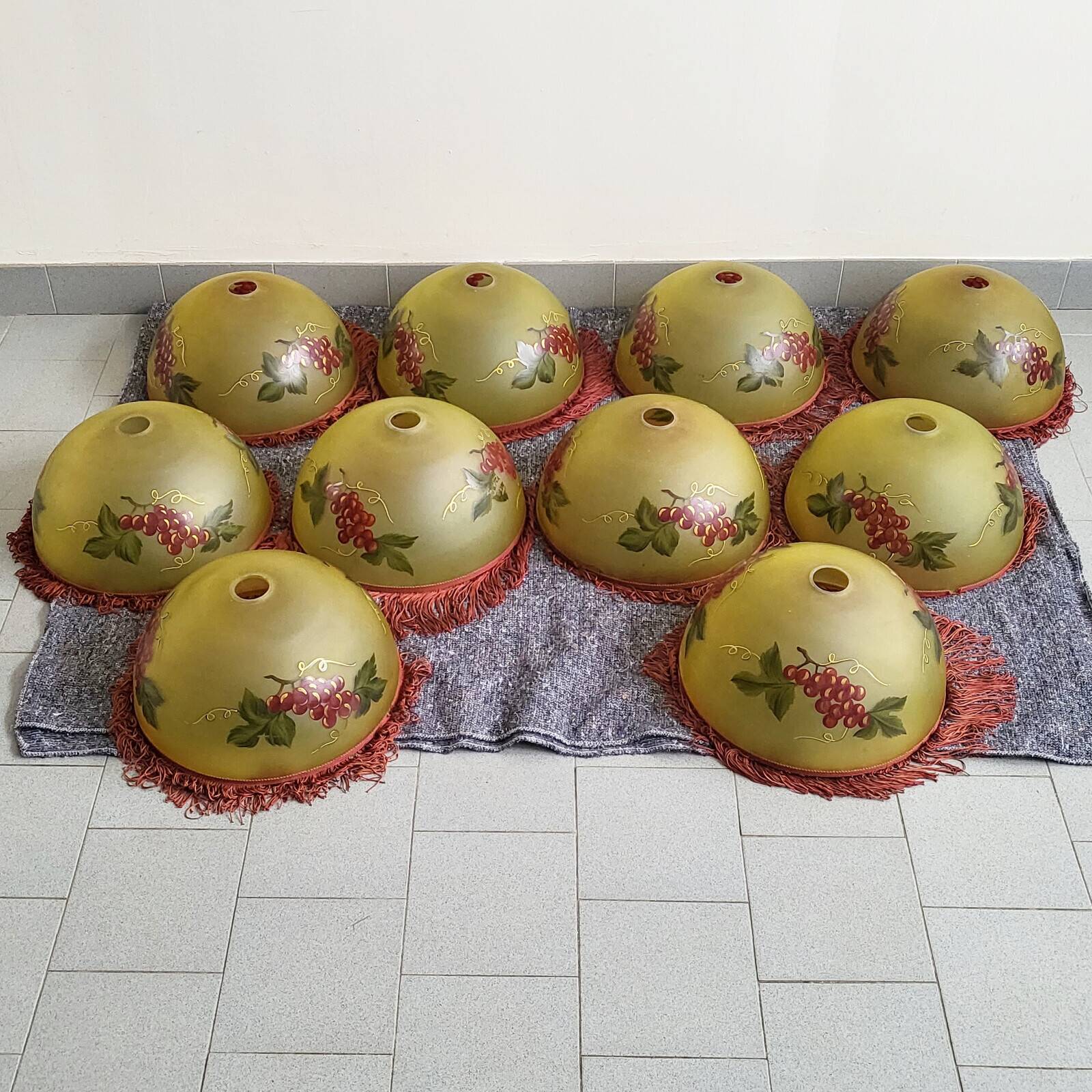 Set of 10 vintage 1960s glass shade lamps with grape decoration