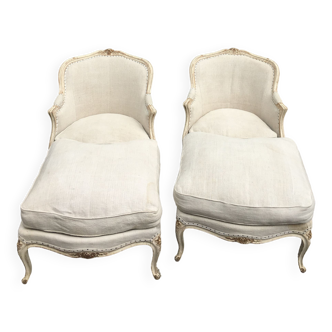 Pair of shepherdess with 19th century Louis XV style ottoman