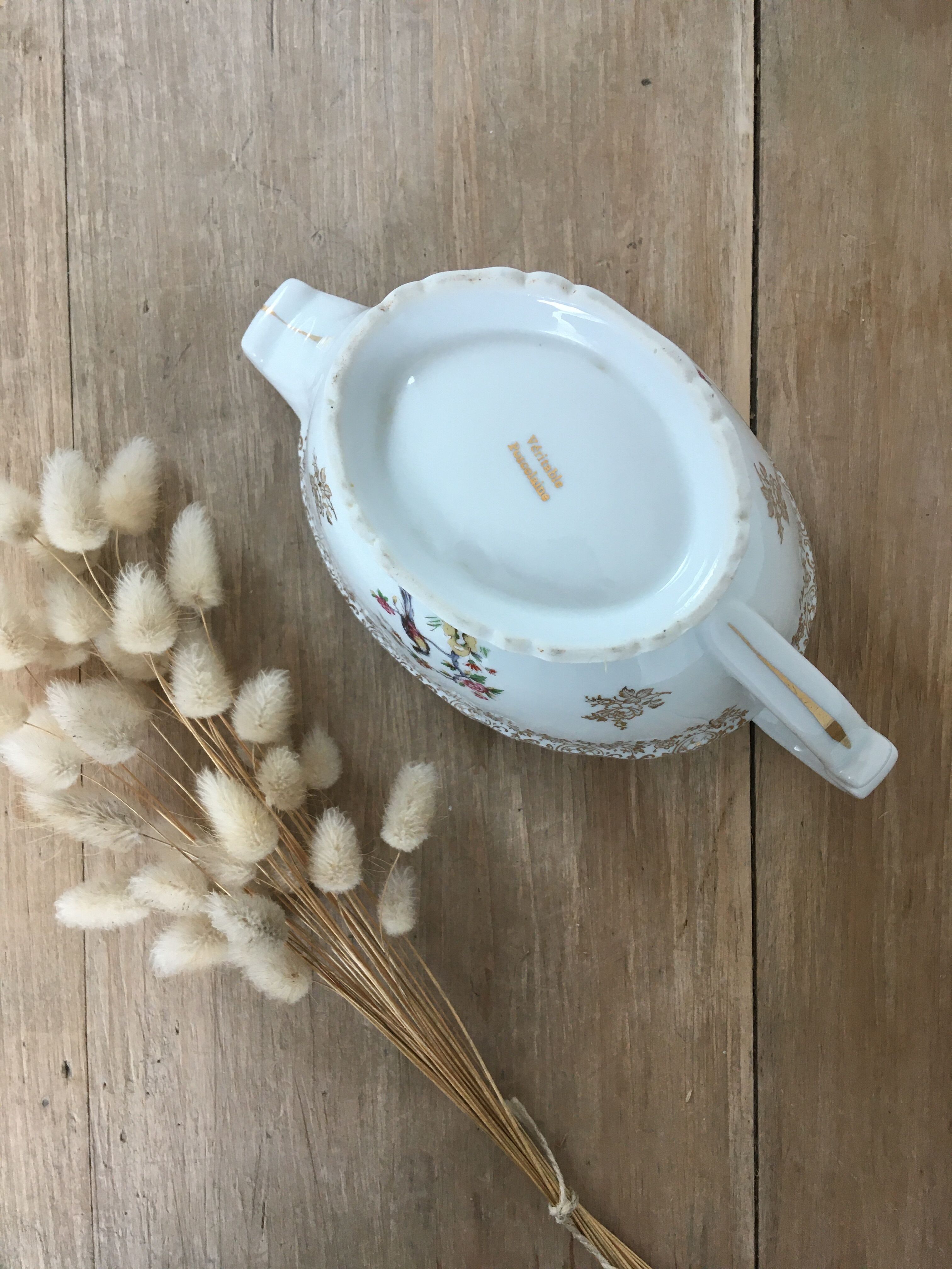 Saucière porcelaine oiseau de paradis