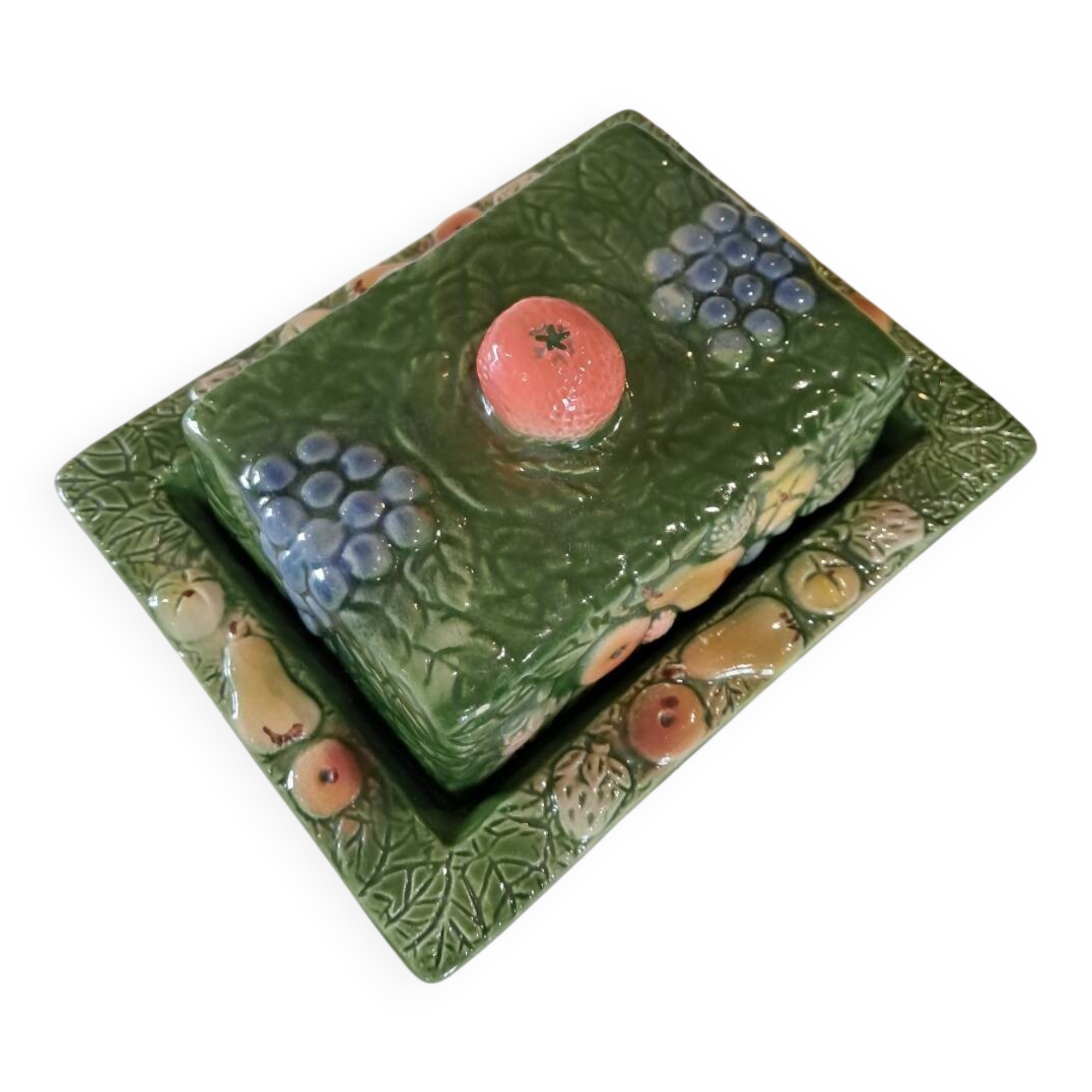 Antique butter dish in slip