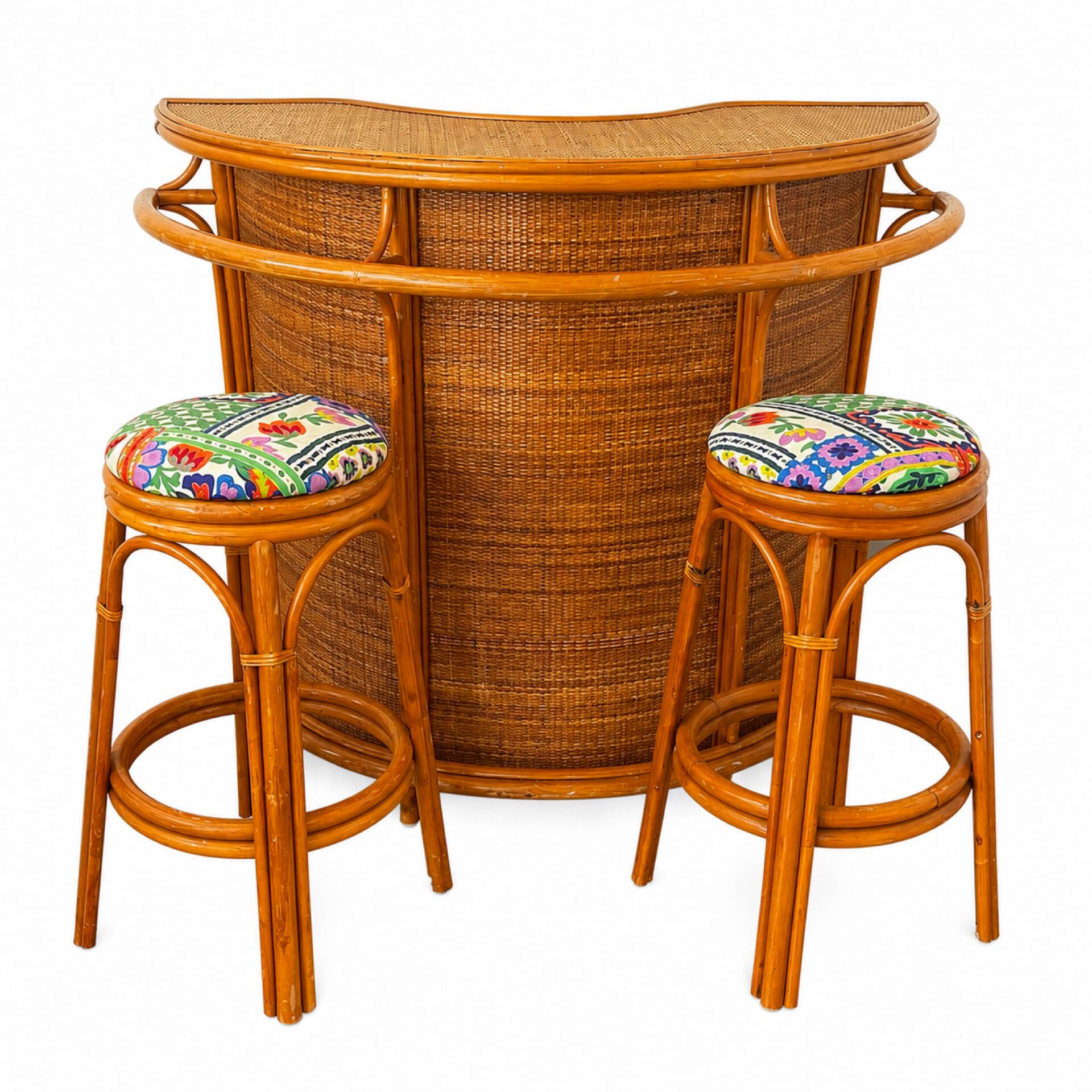 Bar and bamboo rattan stools 1970 maugrion gatti