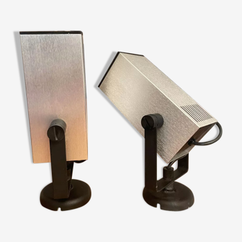 Pair of vintage swivel wall lamps, brushed metal, France 1970