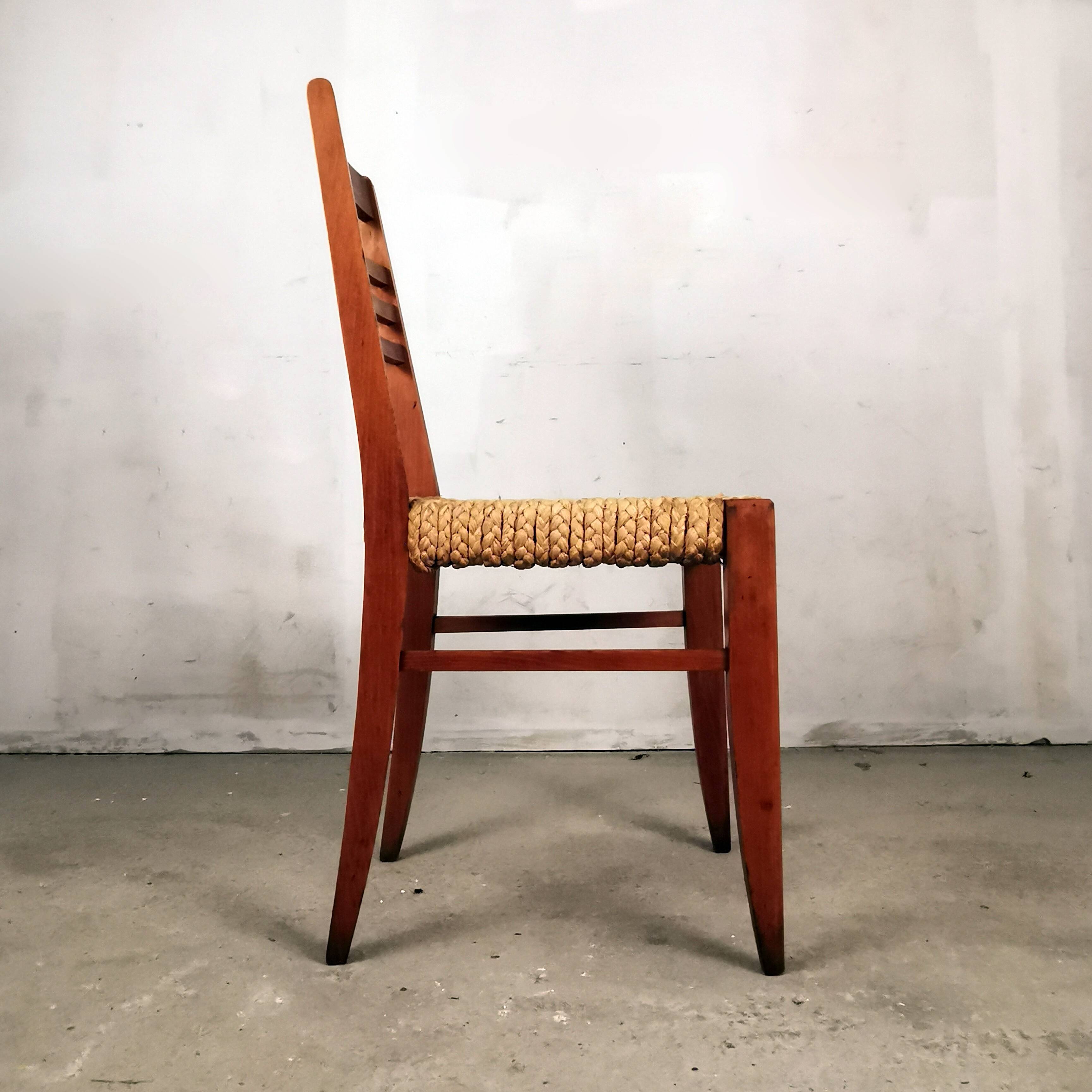 Paire de chaises bois et corde Audoux Minnet, 1950