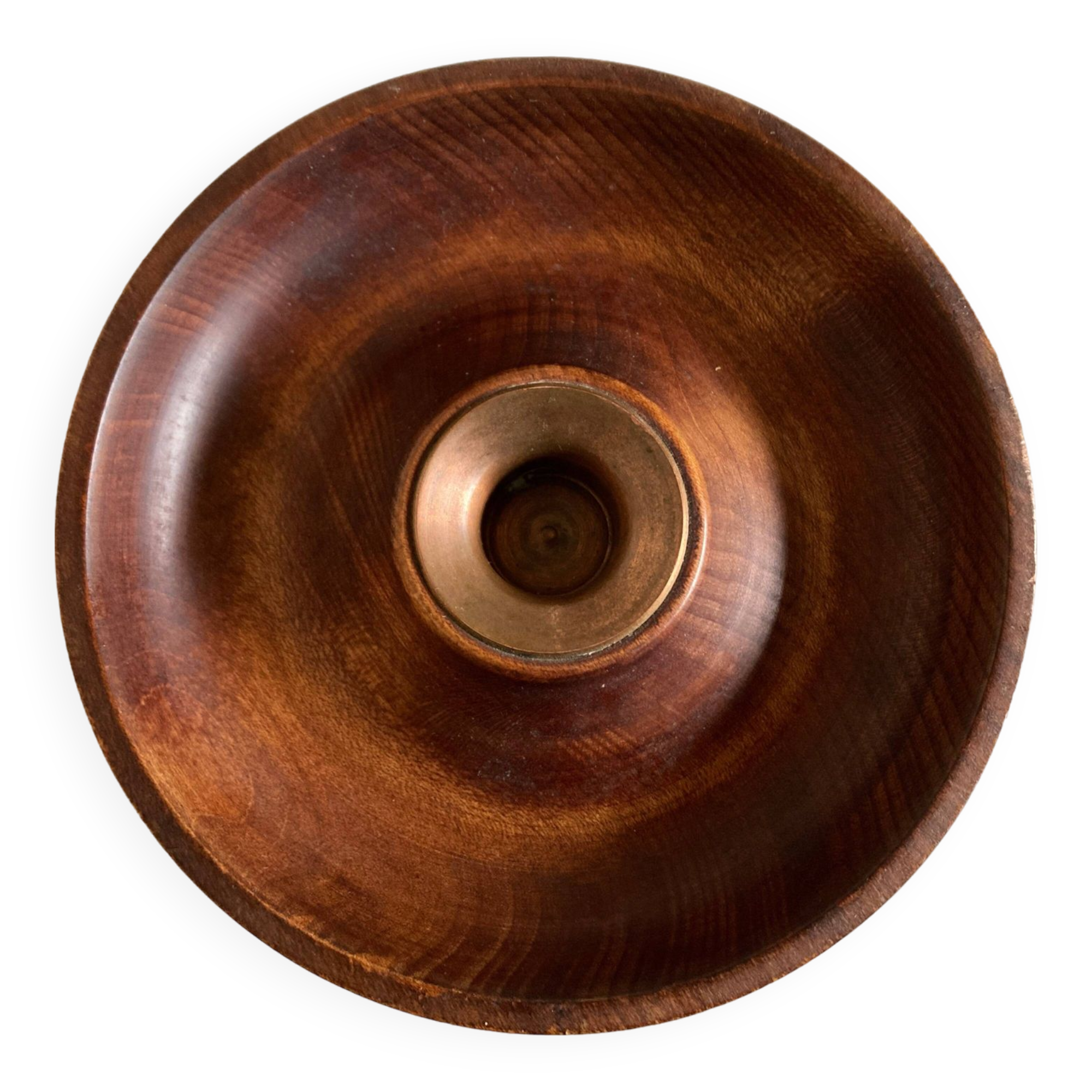 Candle holder in teak and coppery brass Scandinavian mid century modern