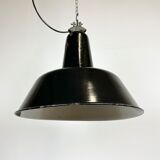 Industrial Black Enamel Factory Lamp with Cast Iron Top, 1950s