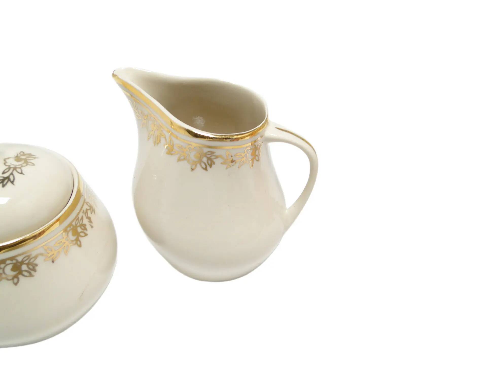 Ewa sugar bowl and creamer, mid-century modern, ivory white porcelain, Poland, 1970s.