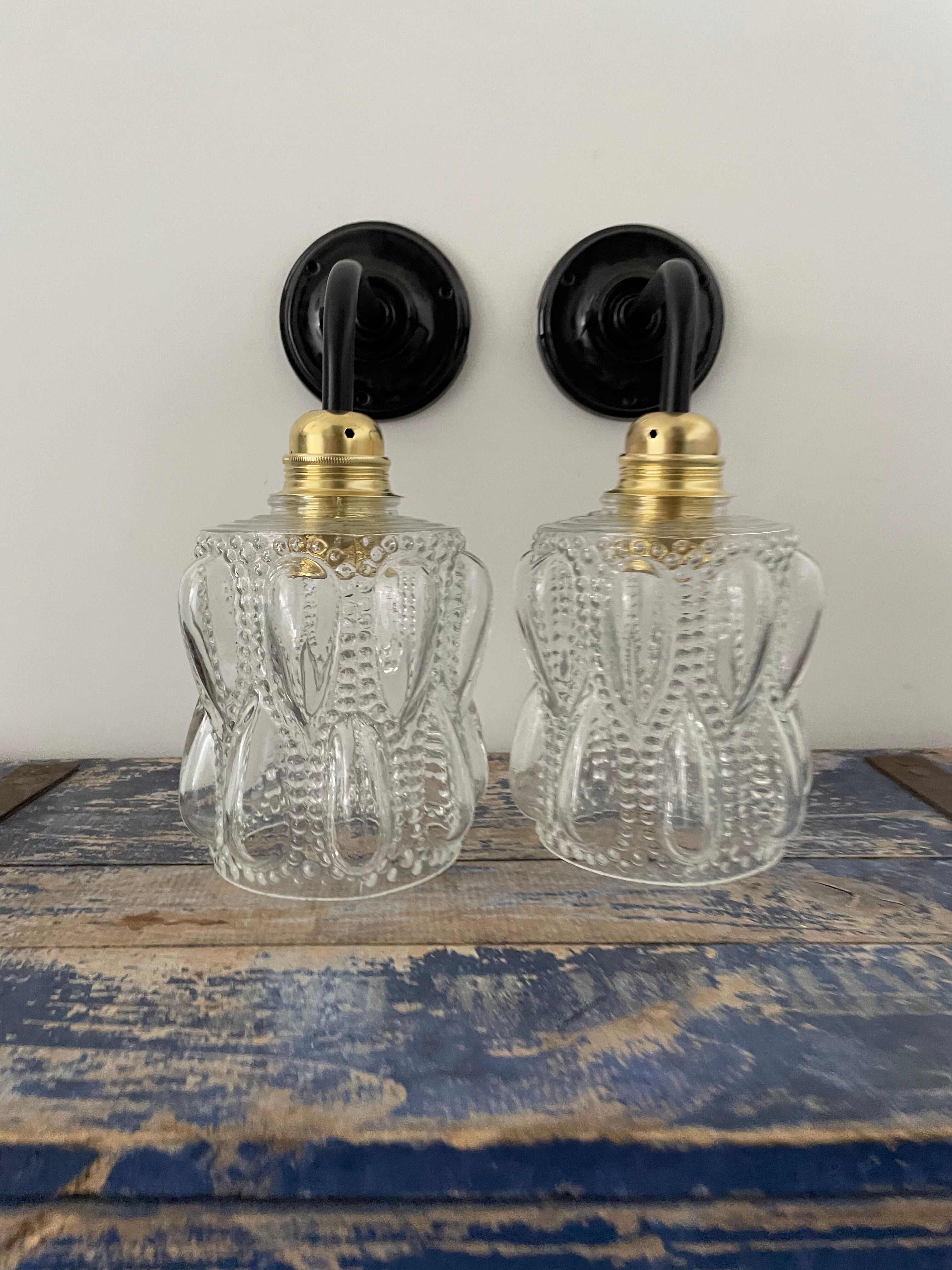 Pair of vintage bubbled glass wall lights
