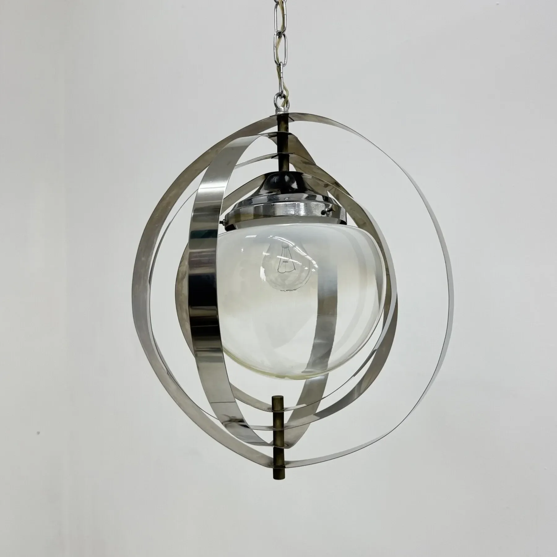 Mid-century glass sphere hanging pendant glass lamp design 1970’s space age Italy