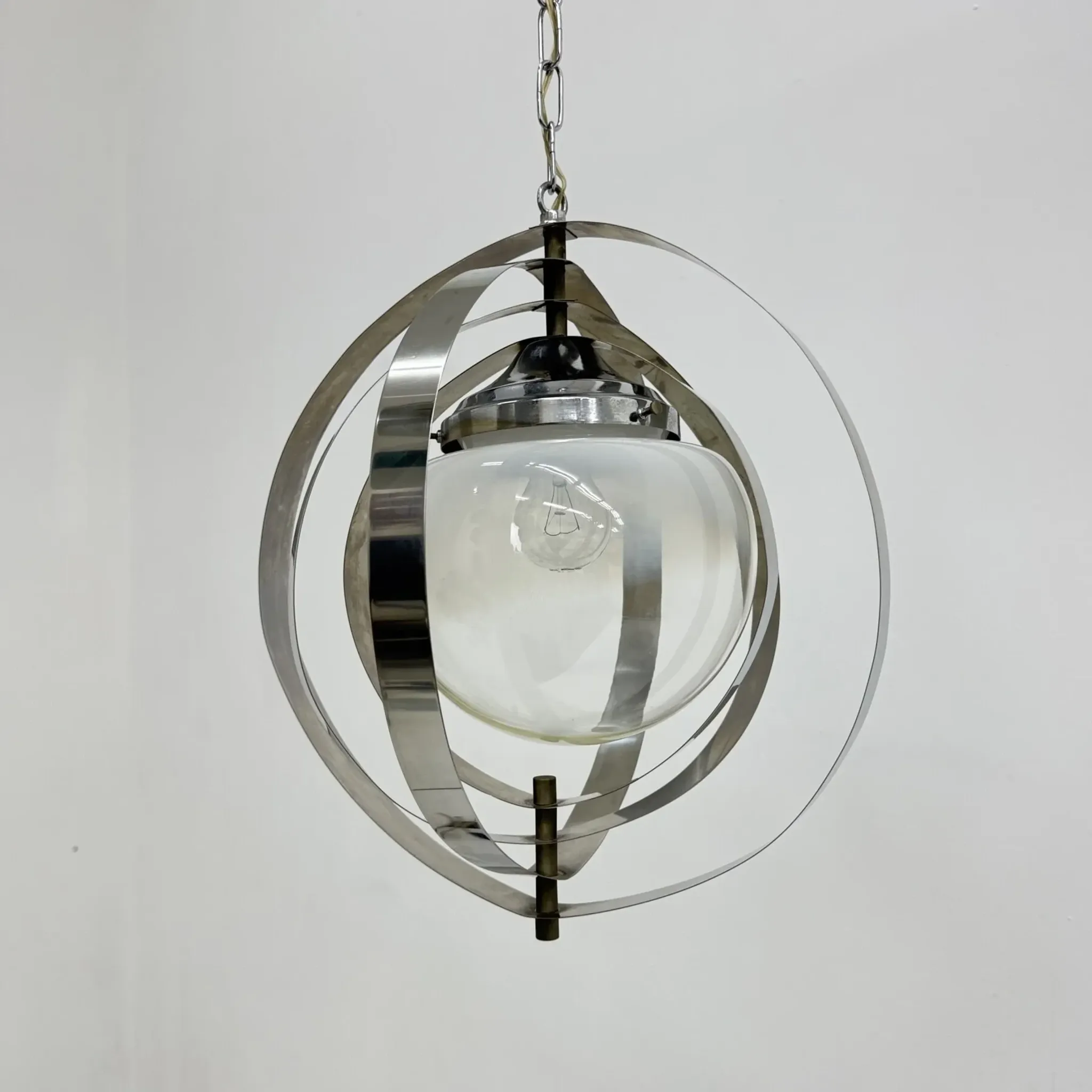 Mid-century glass sphere hanging pendant glass lamp design 1970’s space age Italy