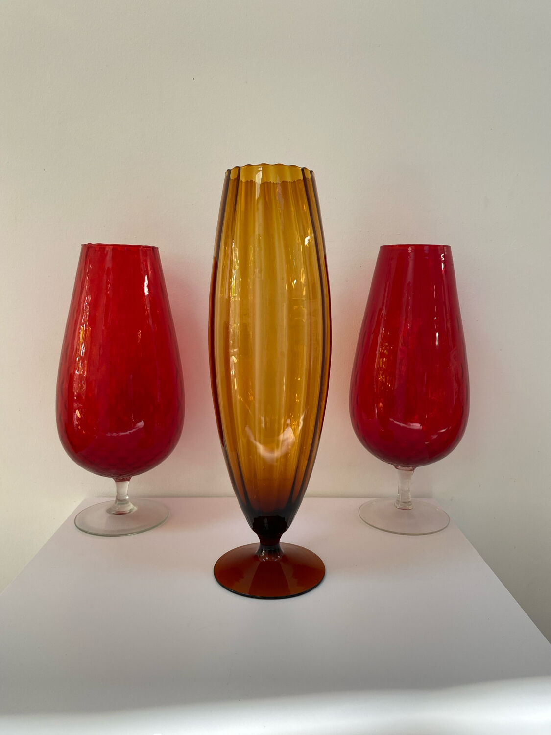 Large XL candy jar Empoli Italy in amber blown glass - 1960s