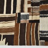 5x7 Brown & Cream Handmade Vintage Kilim Rug, 149x200Cm