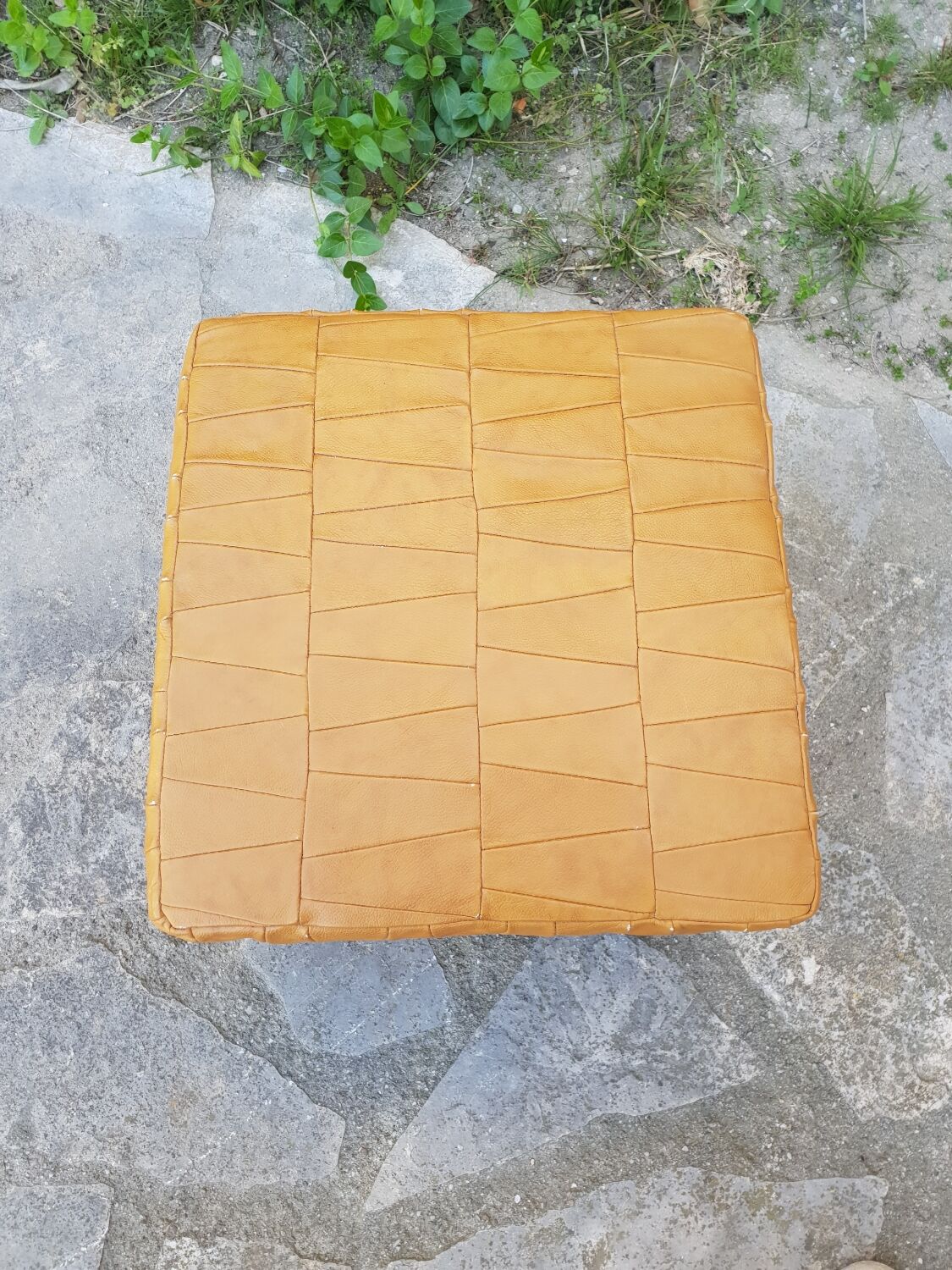 Leather patchwork chuff pouf 1970