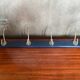Old blue wood wall coat rack + 4 vintage aluminum hooks