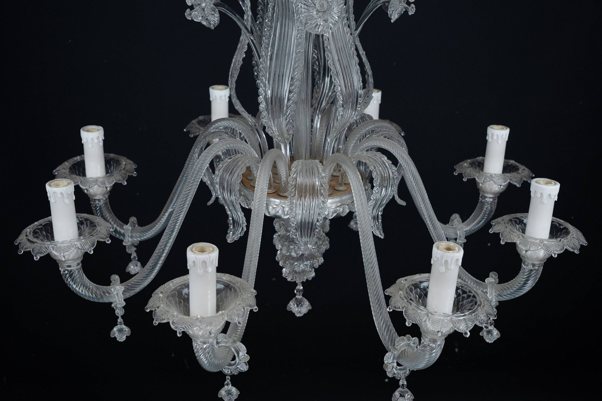 1940s Vintage Murano Clear Glass Chandelier, Classic Italian Art Glass