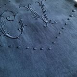 Antique Linen and Cotton Sheet in Navy Blue