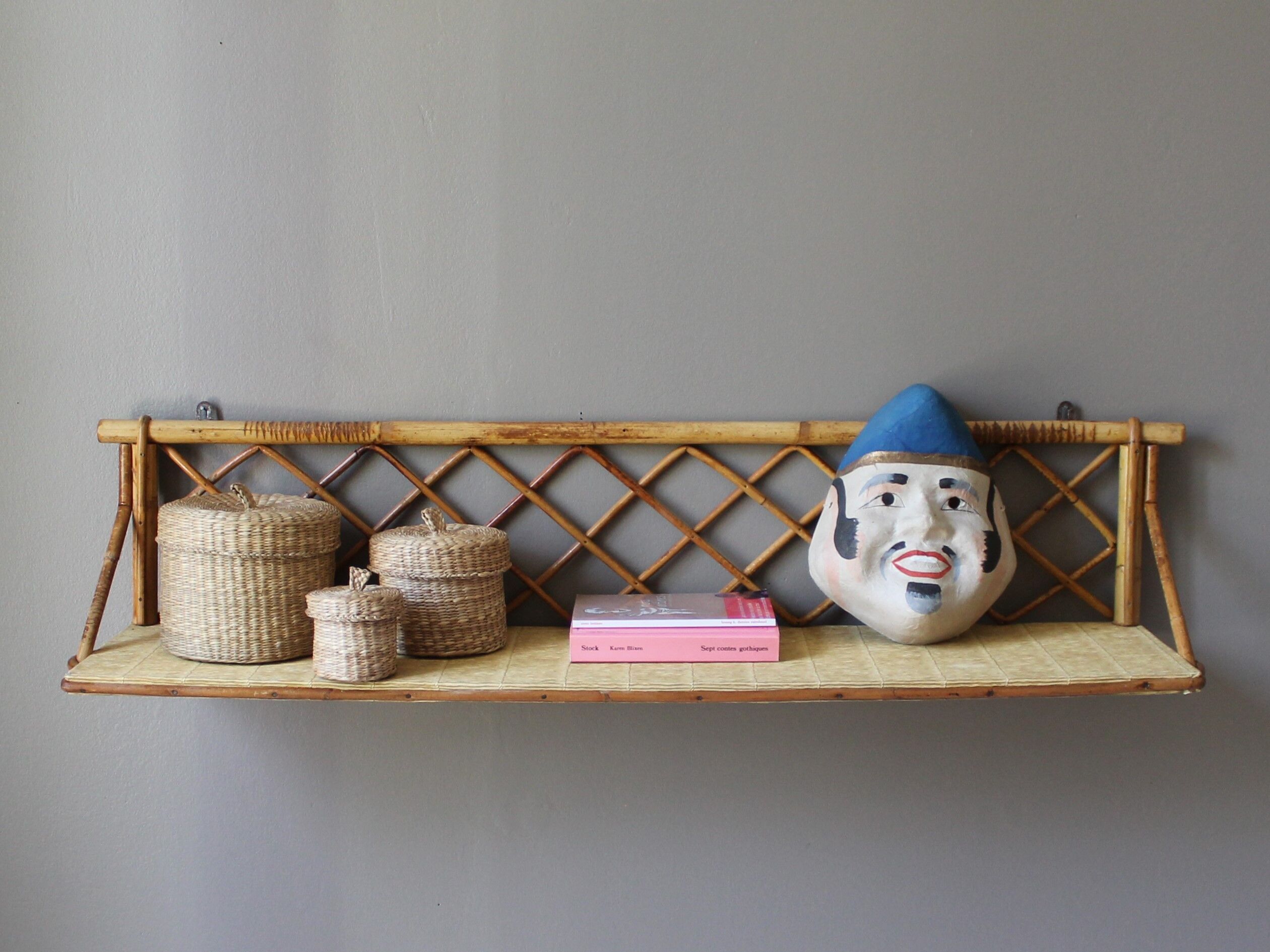 Etagere murale vintage rotin
