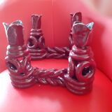 Pair of red ceramic candlesticks from the 50s