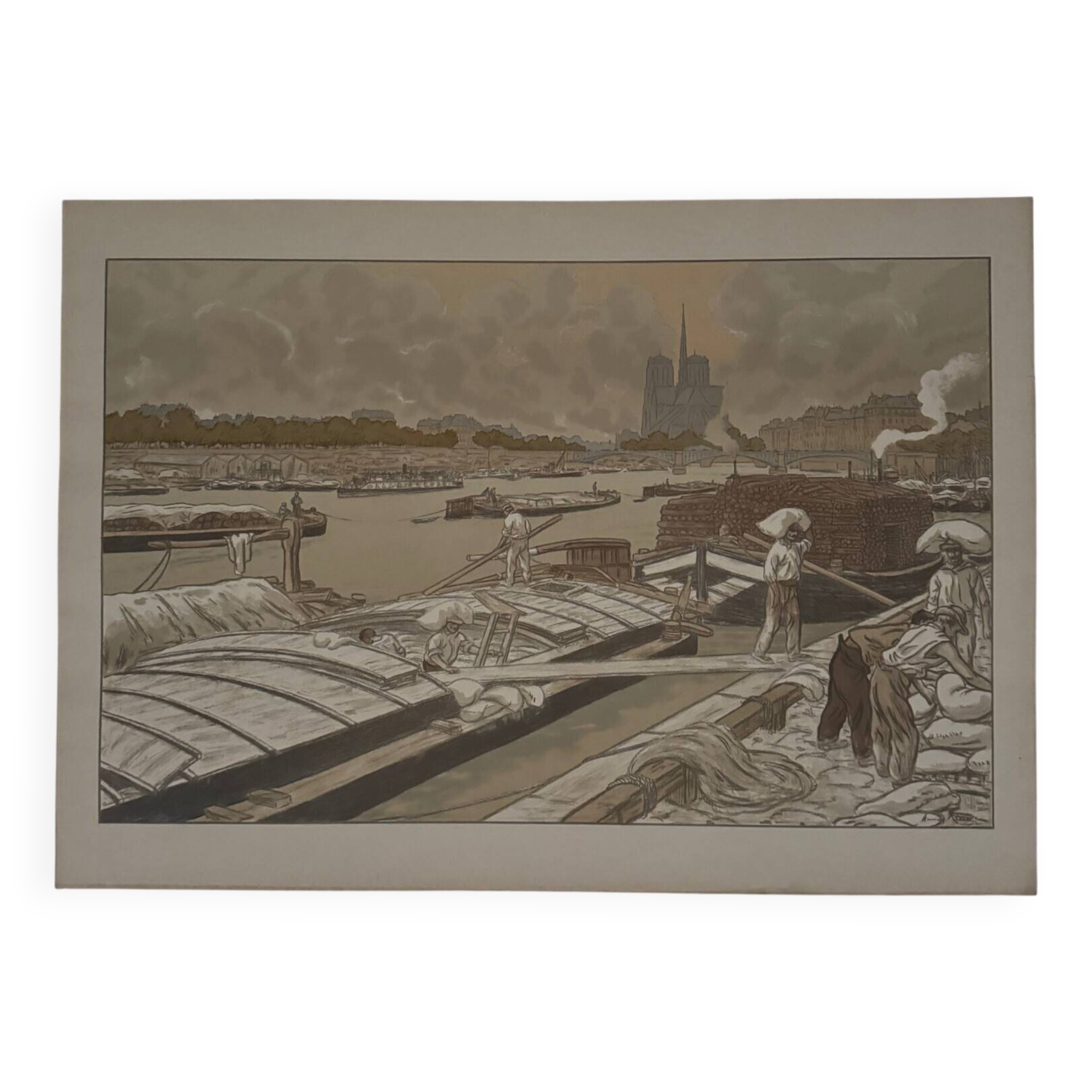 Lithographie par Henri Rivière Paysages Parisiens - Quai d'Austerlitz