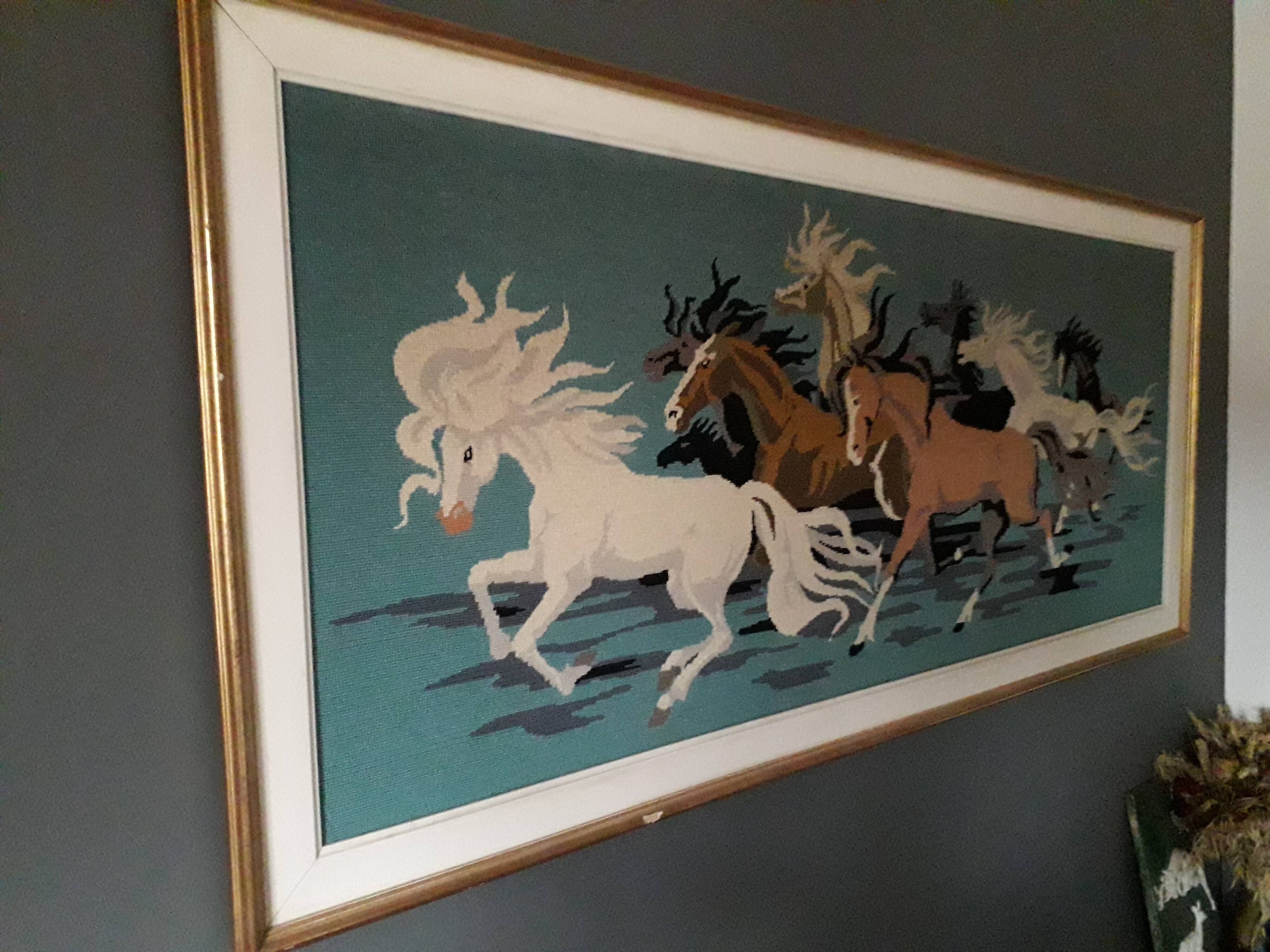 Vintage wall tapestry depicting horses