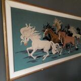 Vintage wall tapestry depicting horses