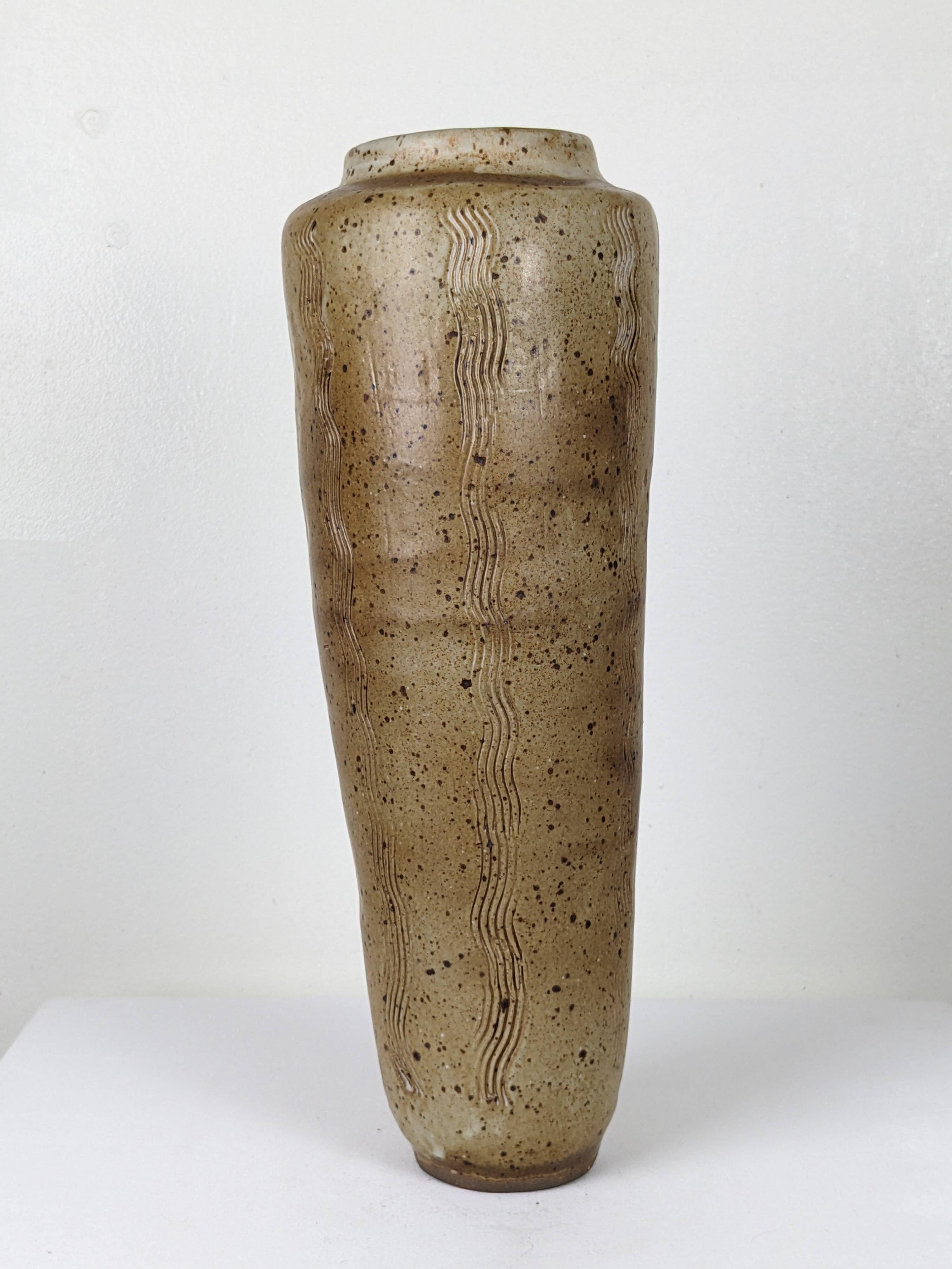 Pyrite stoneware vase with scarified wave decoration - 1970s