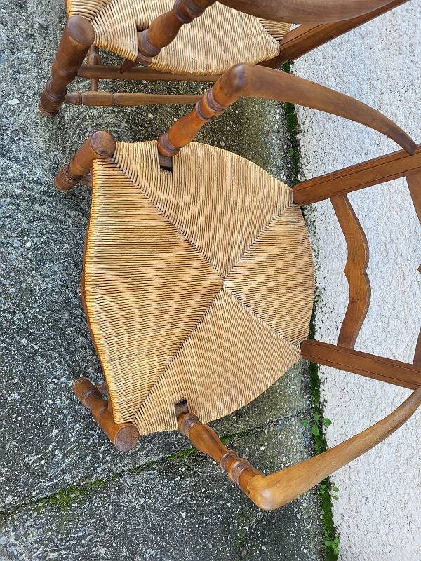 Pair of provencal straw armchairs in walnut